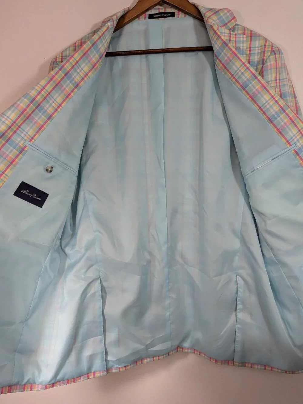 NWT Alan Flusser Pastel Plaid Sport Coat 46R Easter Wedding Preppy Madras Blazer